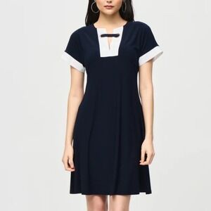 Joseph Ribkoff Navy White Contrast V-Neck Sheath‎ Dress Women's Size 2